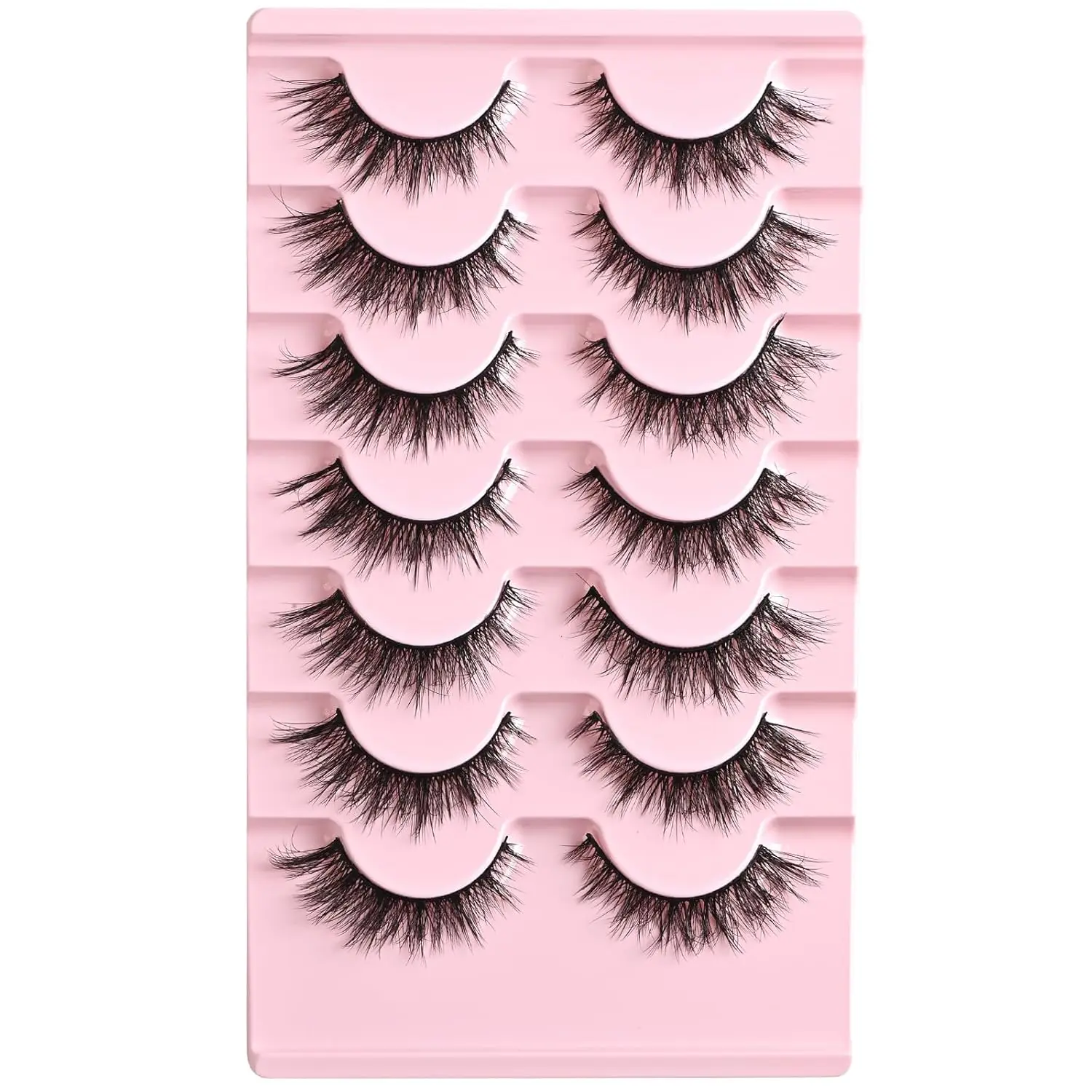 FARRED False Eyelashes Wispy Cat Eye Lashes 14mm Fluffy Natural Fairy Lash Strips 7 Pairs Cateye Short Fake Anime Full Faux Eyelash