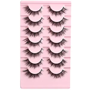 FARRED False Eyelashes Wispy Cat Eye Lashes 14mm Fluffy Natural Fairy Lash Strips 7 Pairs Cateye Short Fake Anime Full Faux Eyelash