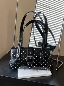 Fashion retro new polka dot shoulder bag, simple and casual handbag for daily use, small niche commuter baguette bag