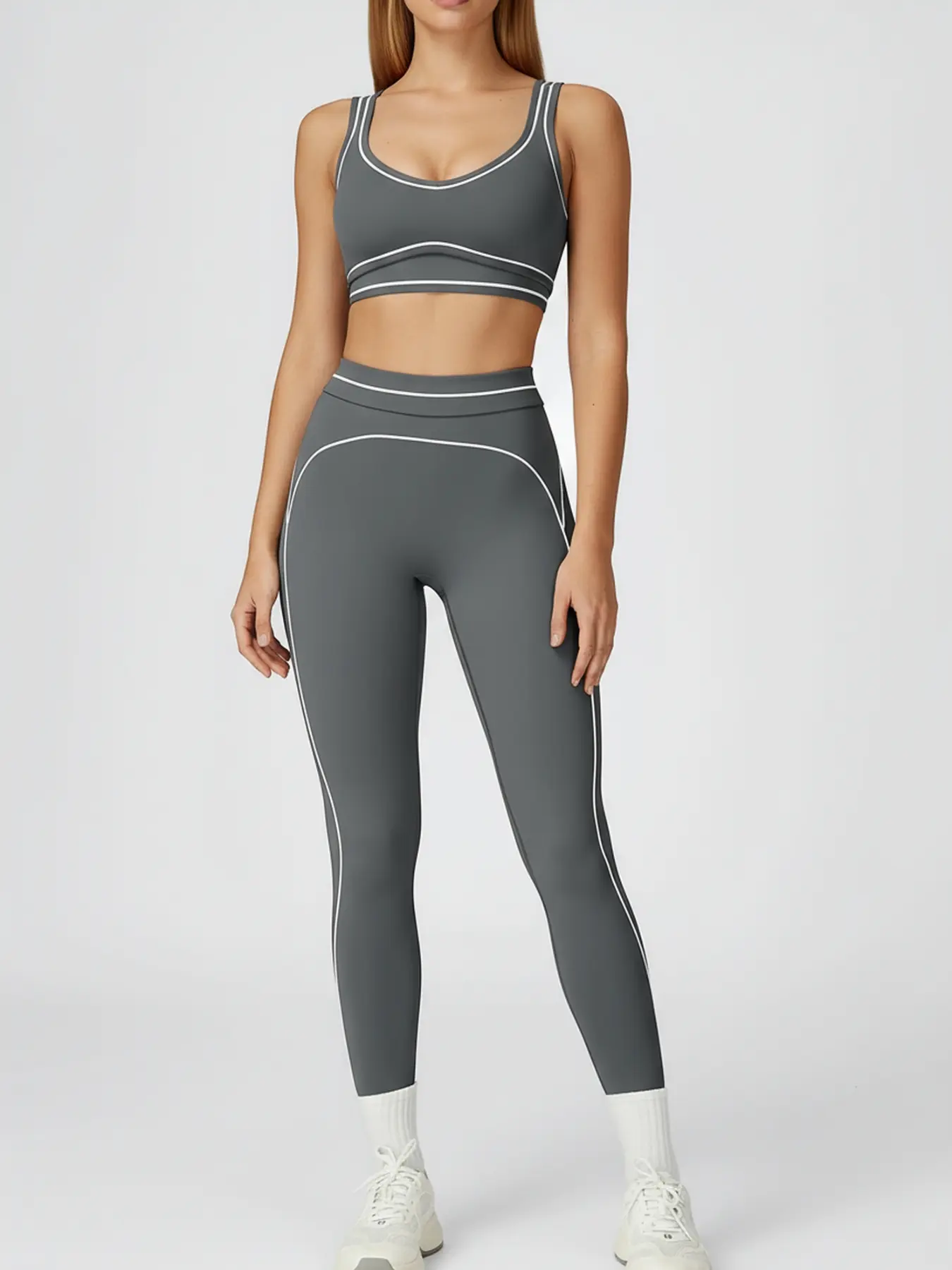 Women's contrast color yoga set high elastic quick-drying yoga sports fitness clothes suitable for exercise and daily wear Workout Running Clothes Workout Running Outfits Stretchable Activewear Sportswear Running Fitness Sports Clothing Set Athletic Set