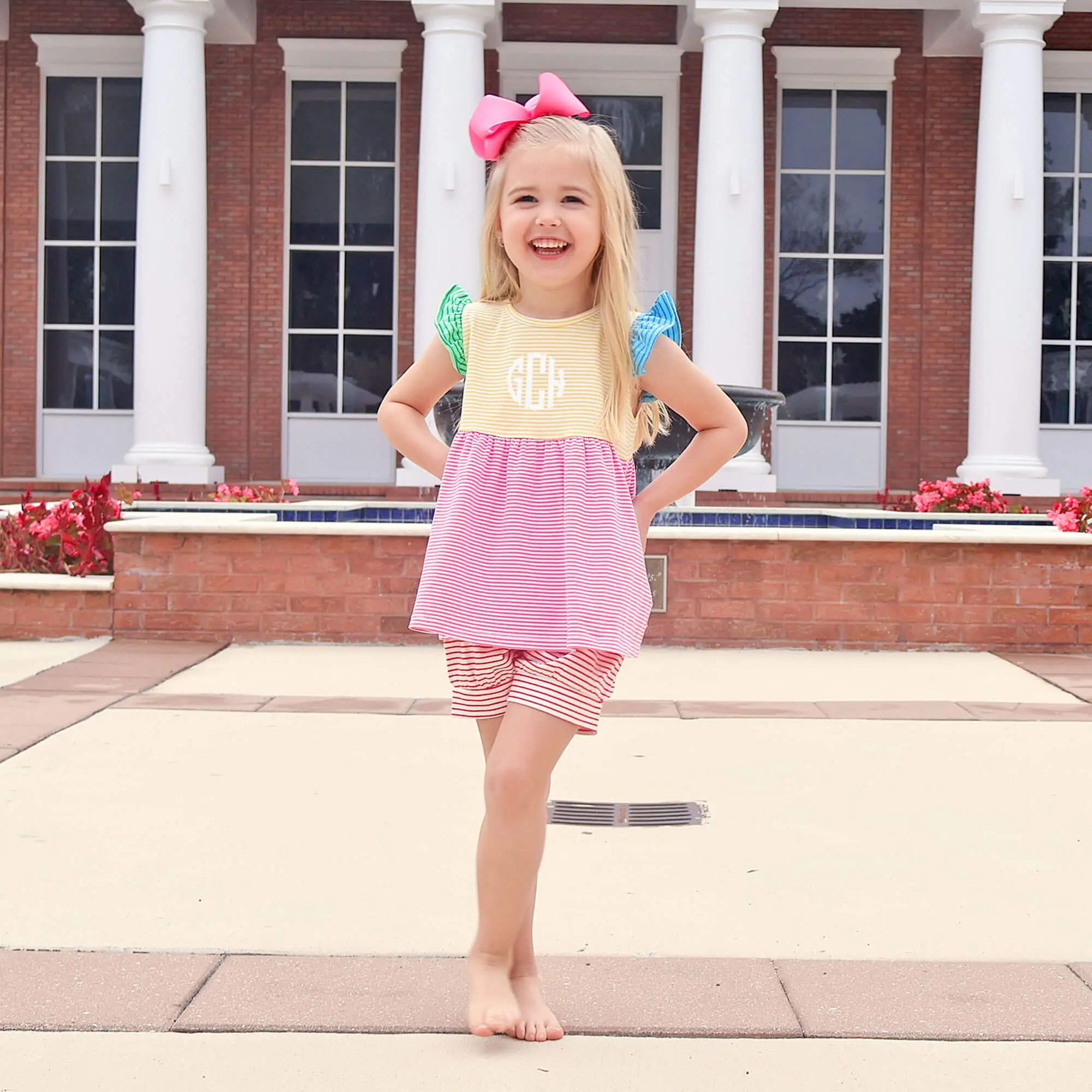 Colorblock Stripe Alexa Short Set - Soft Knit Girls 2Pc Outfit