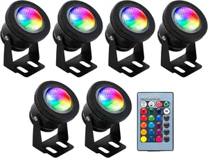 12V RGB Outdoor Spot Lights (6 Pack), IP68 Waterproof Landscape Lighting, 10W Color Changing LED with Remote, Garden, Pathway, Patio & Tree Uplighting