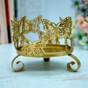 Elegant Gold Butterfly Wrought Iron Candle Holder - 3D Creative Desktop Decor, Unique Tealight Stand for Home, Weddings, Parties & Romantic Ambience Boost