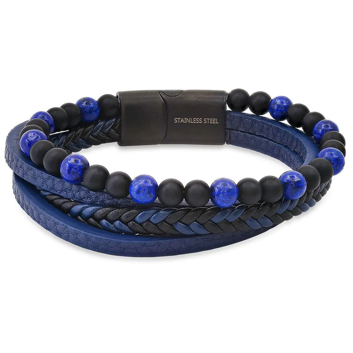 Steel By Design Men's Leather Gemstone LayeredBracelet