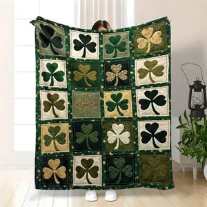 1pc Vintage Dragonfly & Dandelion Print Flannel Blanket - Soft Bedspread Suitable All-Season /Outdoor Use, Blue & White Botanical Bed Cover, Camping Essential, Comfortable &