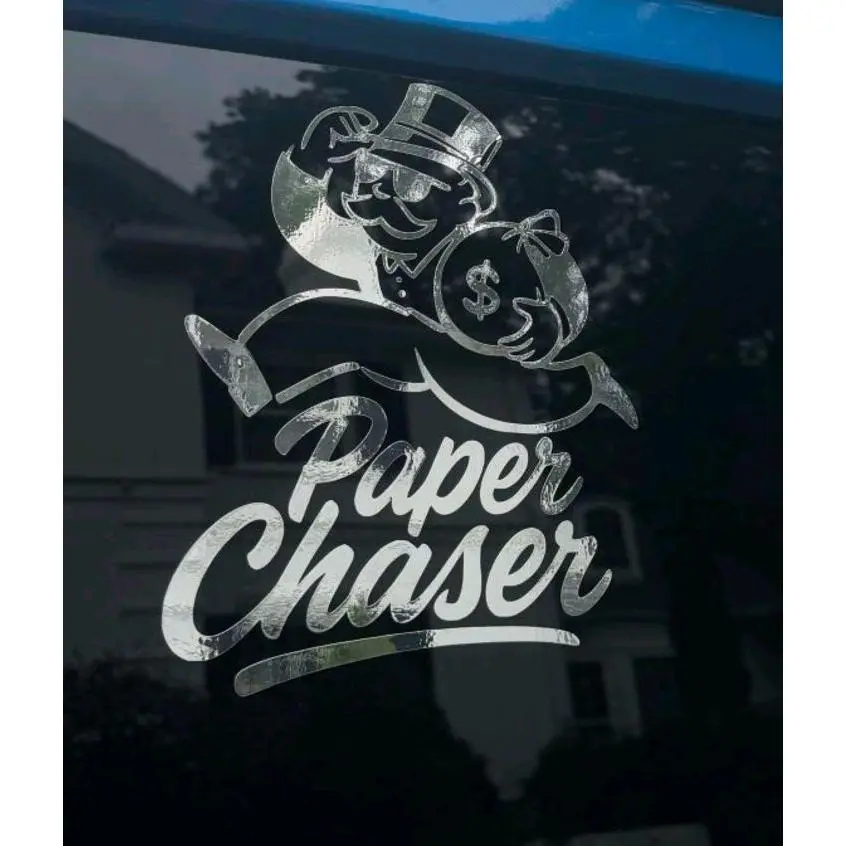 Paper Chaser Monopoly Brand 10x8.5 inches and 7x6 inches Holographic Pink and Holographic Green truck decal