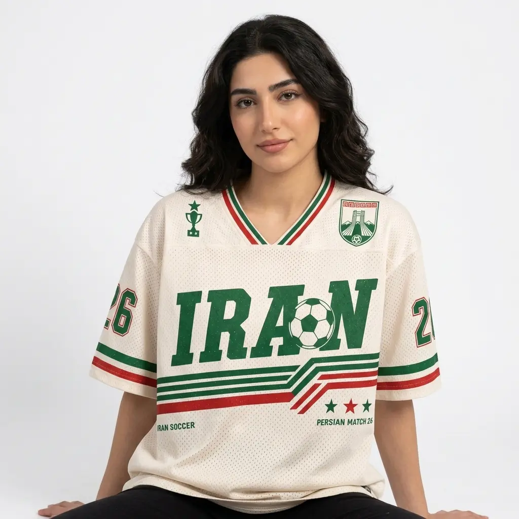 Iran Retro Team Melli Soccer Jersey - Cotton-Nylon Mesh Fabric Short-Sleeve T-Shirt, Custom Name Number, S-3XL, Football Fashion, Iranian Football Fan Gift