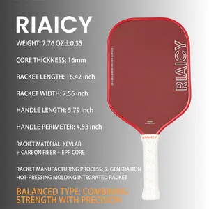 RIAICY Pro Pickleball Racquet Kevlar Surface Carbon Fiber Epp Core 5th Gen Hot Press Molding 16mm Core 16.42in Length Balanced Racket for Optimal Spin & Precision transparent  golf  ball carbon fiber surface cup  edition  jersey