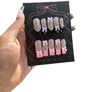 Black and pink bling bow French tips Nail Nail Art Nail Care Polish Manicure Cosmetic Nail Polish beginner nailkit
