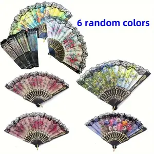 6 Fringed Hand Fans with Artistic Vintage Floral Design, Summer Chinese Style Accessory Folding Fans for Women, Perfect for Dance and Photography Props