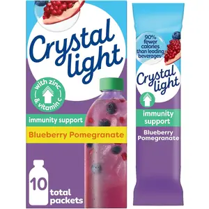 Crystal Light Immunity Support Blueberry Pomegranate Powdered Drink Mix, Naturally Flavored On-the-Go Packets, 10 ct Box, 0.07 oz each