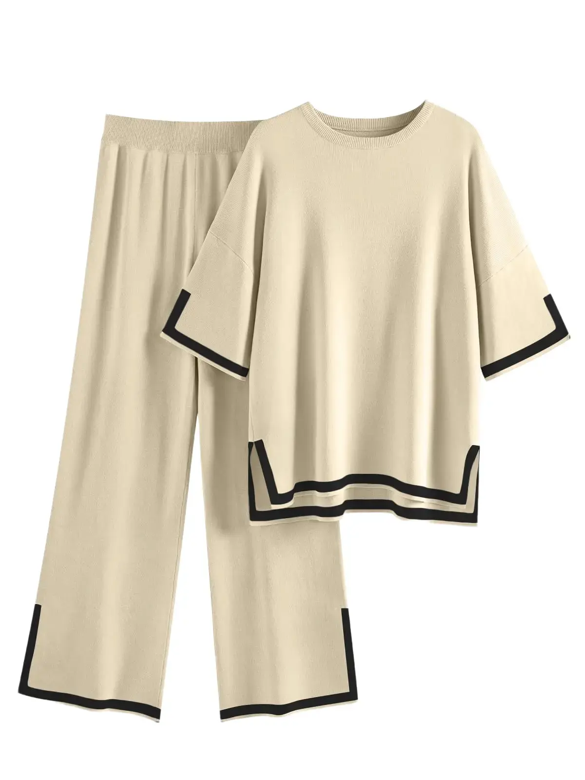 MNLYBABY 2-Piece Lounge Sets: Women's Short-Sleeve Knit Top and Wide-Leg Pants Sets; Soft, Oversized, Stretchy, Chic, Comfortable, and Relaxed-Fit Loungewear and Homewear