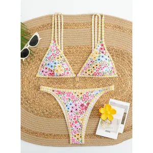 Women's Floral Print Bikini Set, Flower Print Bikini, Casual Fashion Chic Swimsuit Set for Beach Holiday Vacation, Ladies Swimwear for All Seasons