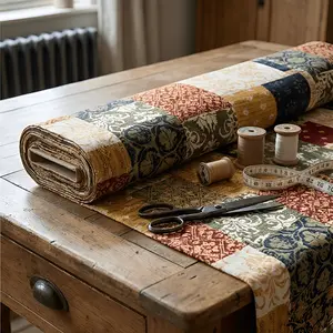 Vintage Patchwork Pattern Fabric, Retro Multi-Color Textile for Dresses, Coats, Shawls & Home Decor – Durable Fabric for DIY Sewing, Curtains & Upholstery