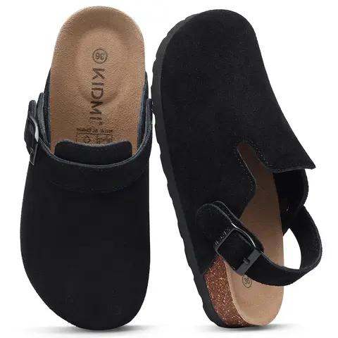 KIDMI Genuine Suede Slingback Clogs for Women | Genuine Leather Casual Shoes for Women with Memory Foam Cushioned Insoles, Adjustable Back Strap