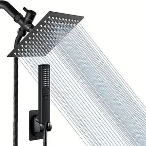 High Pressure Square Rain Shower Head With Handheld Sprayer Combo, Includes 60" Stainless Steel Hose, 3-Way Diverter Valve, Adhesive Shower Head Holder, Double Shower Head Set Home Bathroom Decor Summer Bathroom Accessories