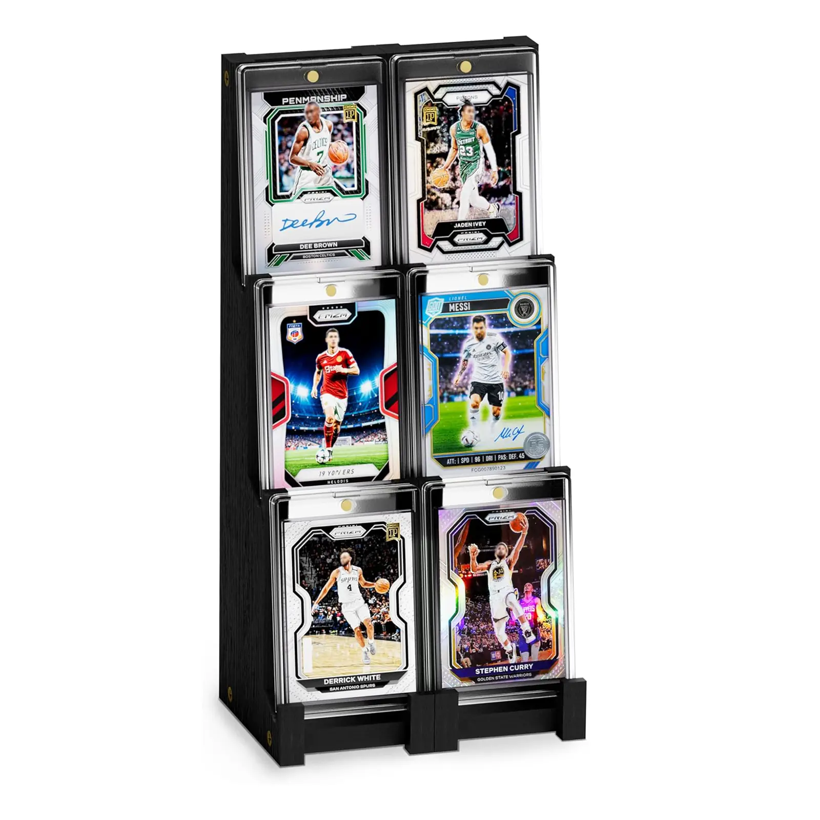 Card Display Stand 2 Pack for Sports Trading Cards, 3 Tier Wooden Graded Card Display Case for Desk Shelf Collector Corner, Black Solid Wood Card Holder Rack for PSA CSG BGS SGC Baseball Football Card Collection Show