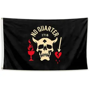 DESFLOPY No Quarter 1718 Pirate Skull Flag Banner for Man Cave Wall College Dorm Room Decor ,Parties 3x5 FT Gift Friend