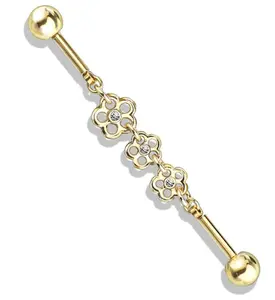 Gold PVD Flower Linked Industrial Barbell