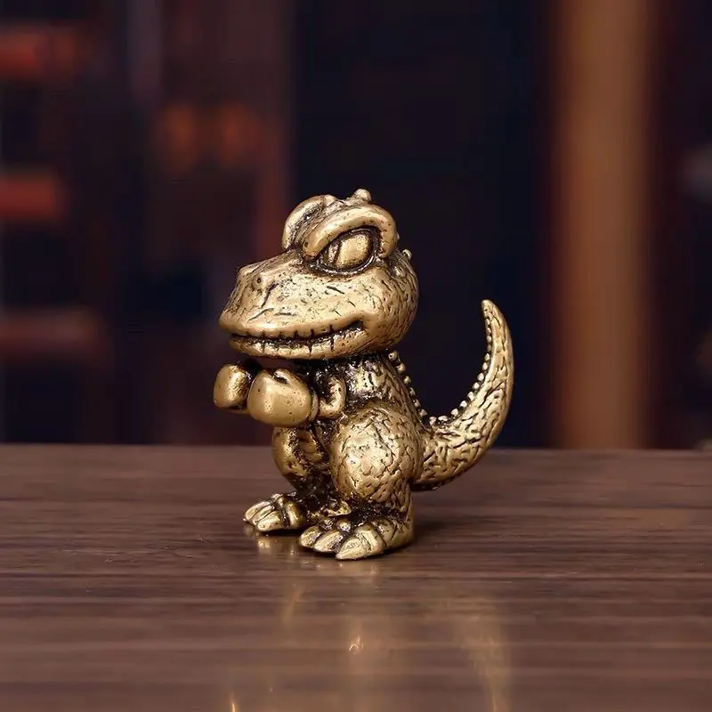 Retro Small Brass Boxing Dinosaur Statue, Desktop Computer Decor, Home Decor Accessories, Unique Gift for Dinosaur Enthusiasts