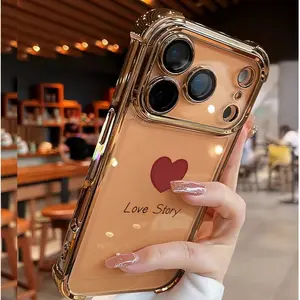 English Love Heart White Anti-Drop Four-corner Thickened Mobile Phone Case for iPhone 17 Air 16 15 14 13 12 11 Pro Max Plus border Electroplating with counter-fall Safety Cushion 2D printing Smartphone Protective