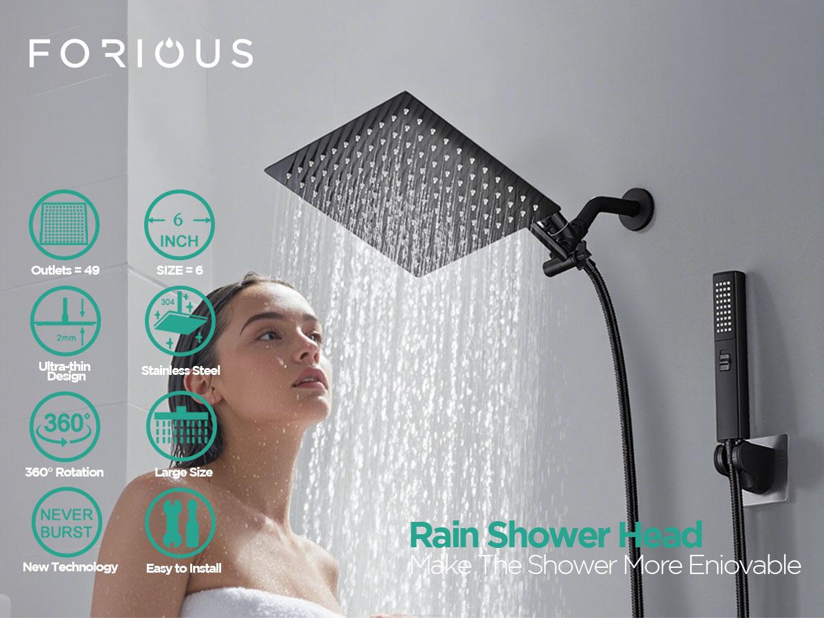 Shower Head Combo, 10 Inch High Pressure Rain Shower Head, Adjustable Extension Arm, Spray with Long Hose & Tools, Shower Equipment for Home Springtok