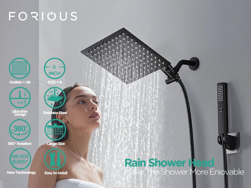 Shower Head Combo,10 Inch High Pressure Rain Shower Head，Adjustable Extension Arm, Spray with Long Hose & Tools, Shower Equipment for Home Springtok