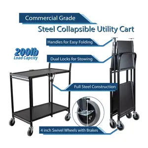 2-Tier Heavy Duty Collapsible/Foldable Commercial Grade Utility Cart with Wheels