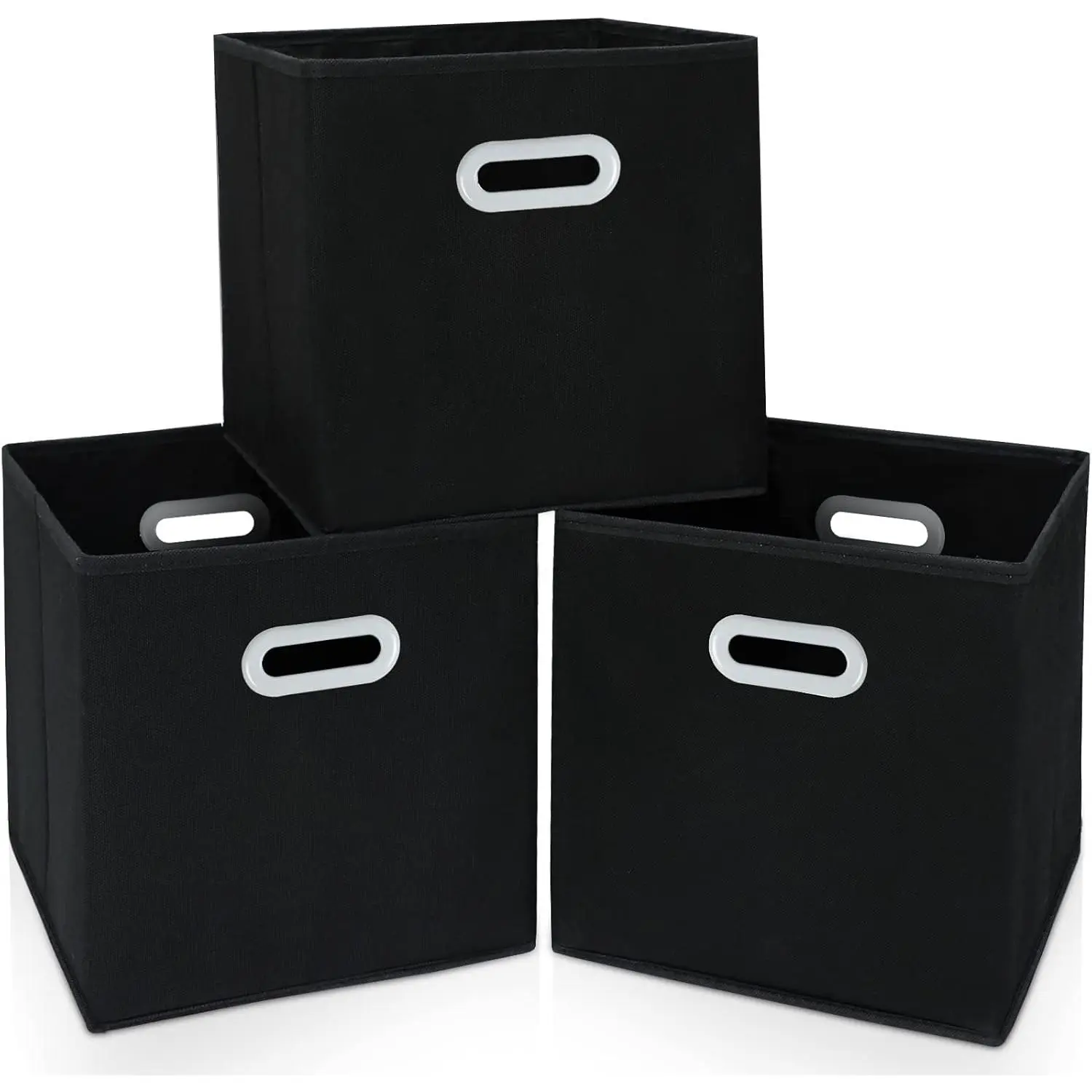 Black Fabric Collapsible Storage Baskets 3-Pack - Foldable Cube Organizers with Dual Handles, Fits Cube Shelf, Organizes Belongings, for Home & Bedroom Use, Organizing Belongings