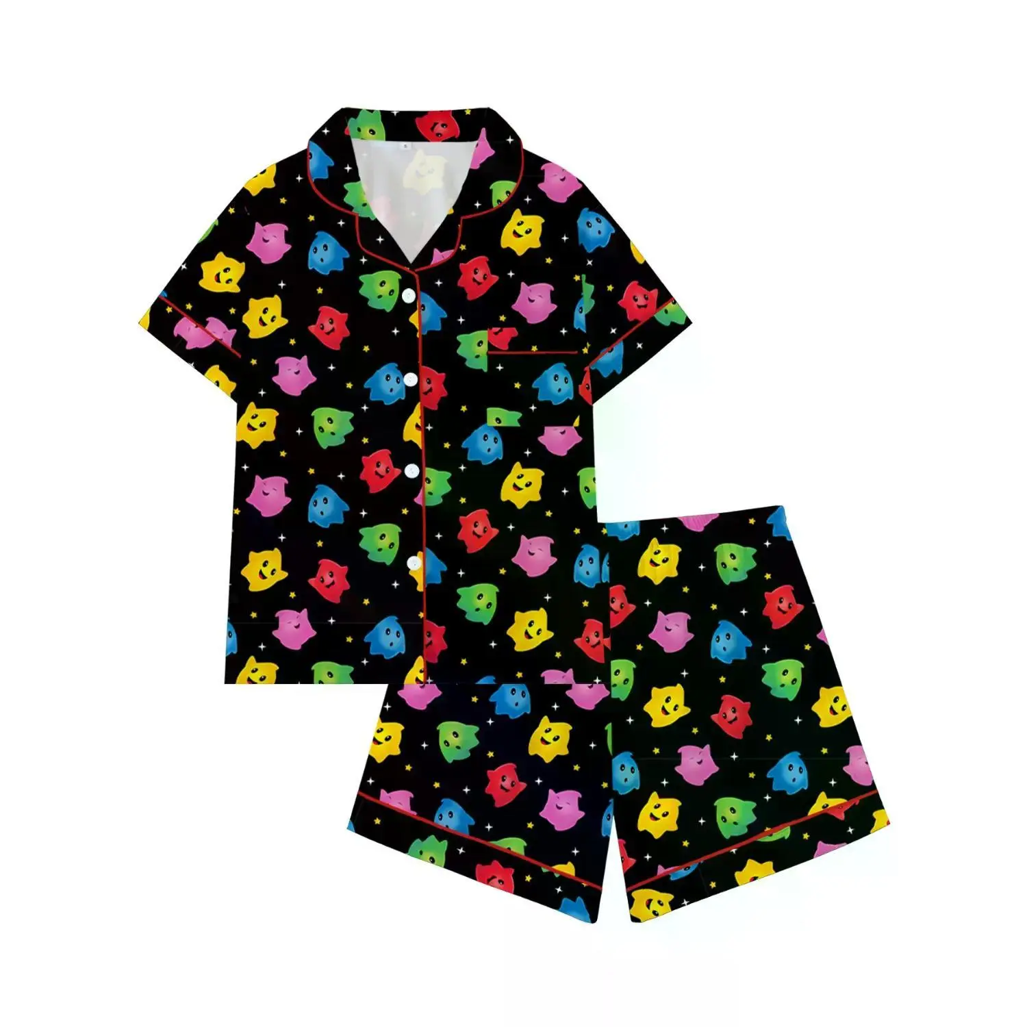 Retro Gamer Aesthetic Pajama Set | Adorable Pixel Star Print Sleepwear & Loungewear for Teens | Cute Gaming Pajamas | 2-Piece Star with Eyes Sleep Set