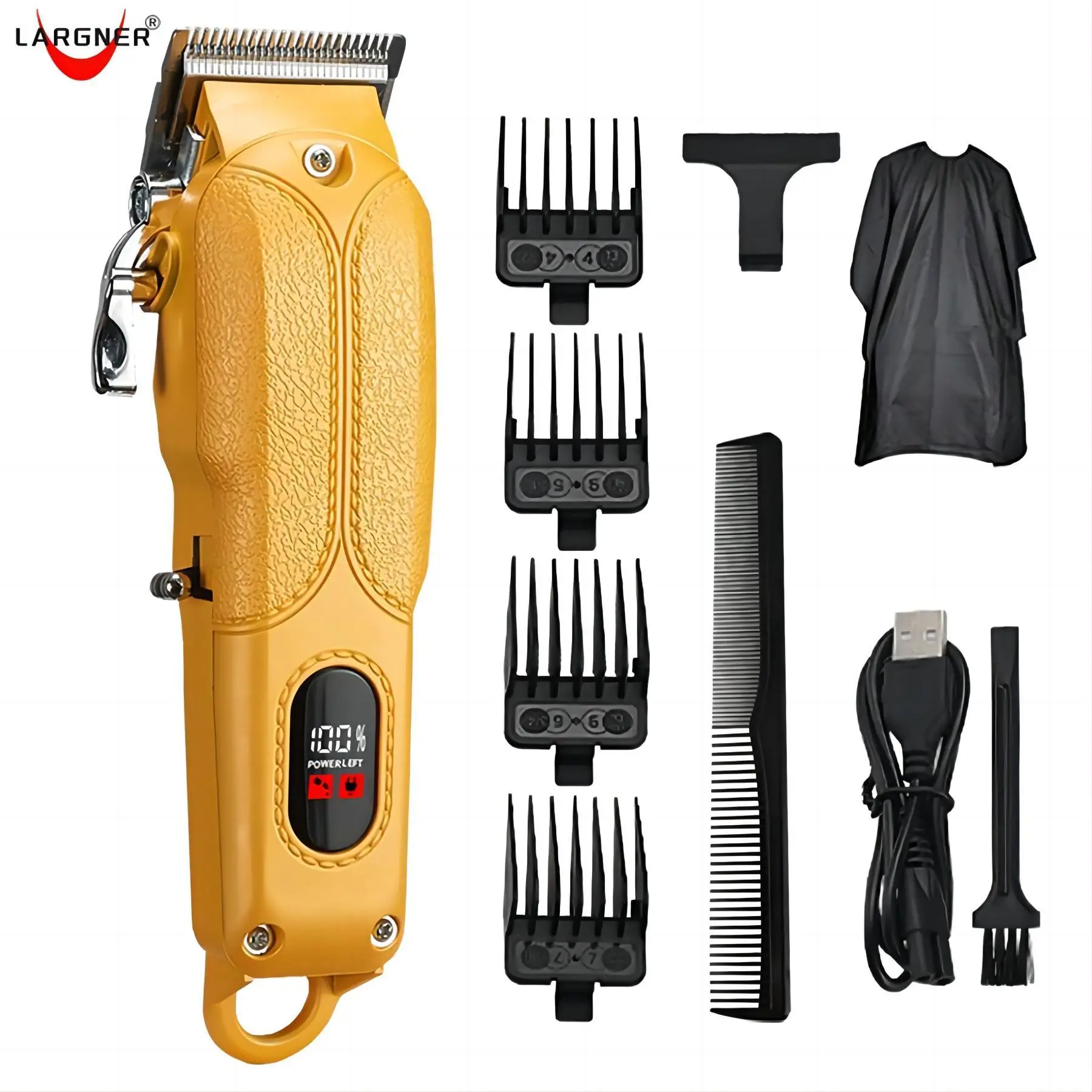 Professional Electric Hair Clipper with Carving Marks, 1 Set Electric Hair Trimmer with Comb & Cutting Cape & Charging Cable, Hair Trimmer Kit for Men