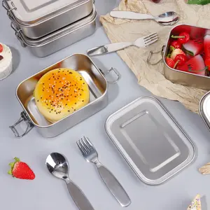 Black Friday 4Pack 550ml Stainless Steel Lunch Bento Box with Lids 2 Spoons and 2 Forks Lockable Clip for Leak Proof 304 Stainless Steel Bento Box Adult Lunch Boxes Metal Tableware Container