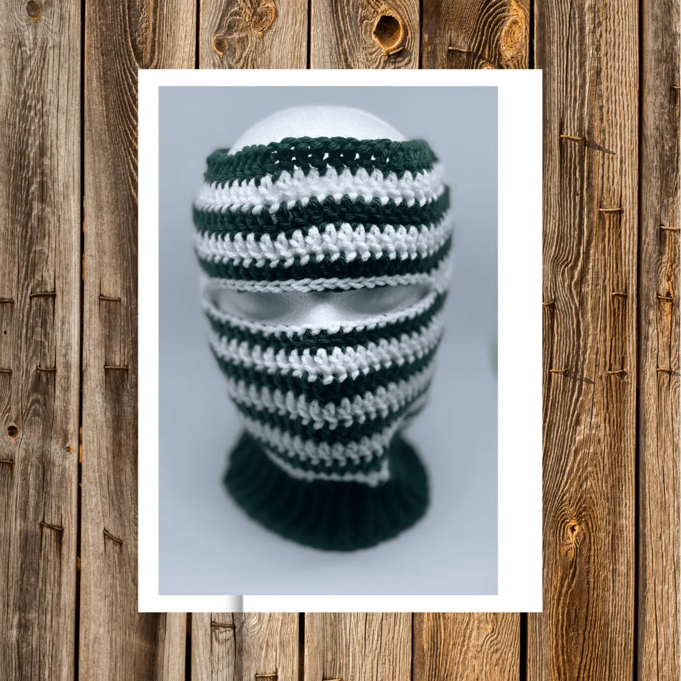 Green and White Open Top Ski Mask,Handmade Balaclava