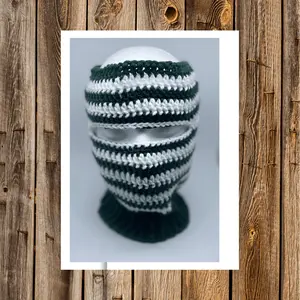 Green and White Open Top Ski Mask,Handmade Balaclava