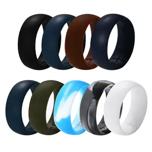 OIDEA Mens Silicone Wedding Ring 8.5mm - Breathable Cross Interior Curved Rubber Band Set, 4 Color Active Sports Workout Engagement Gift