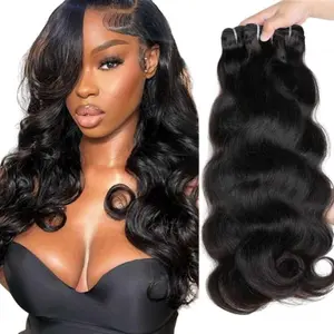 Megeen 16A Human Hair Bundles Body Wave Bundles Human Hair 100% Unprocessed Brazilian Virgin Weave 4 Bundle for Women Natural Black Wavy Human Hair Extensions