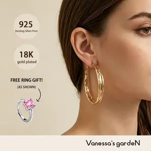 Vanessa's gardeN 18K Gold Plated Textured Hoop Earrings | Golden Wave Collection, Large Hoop Earrings, Gold Jewelry Earrings