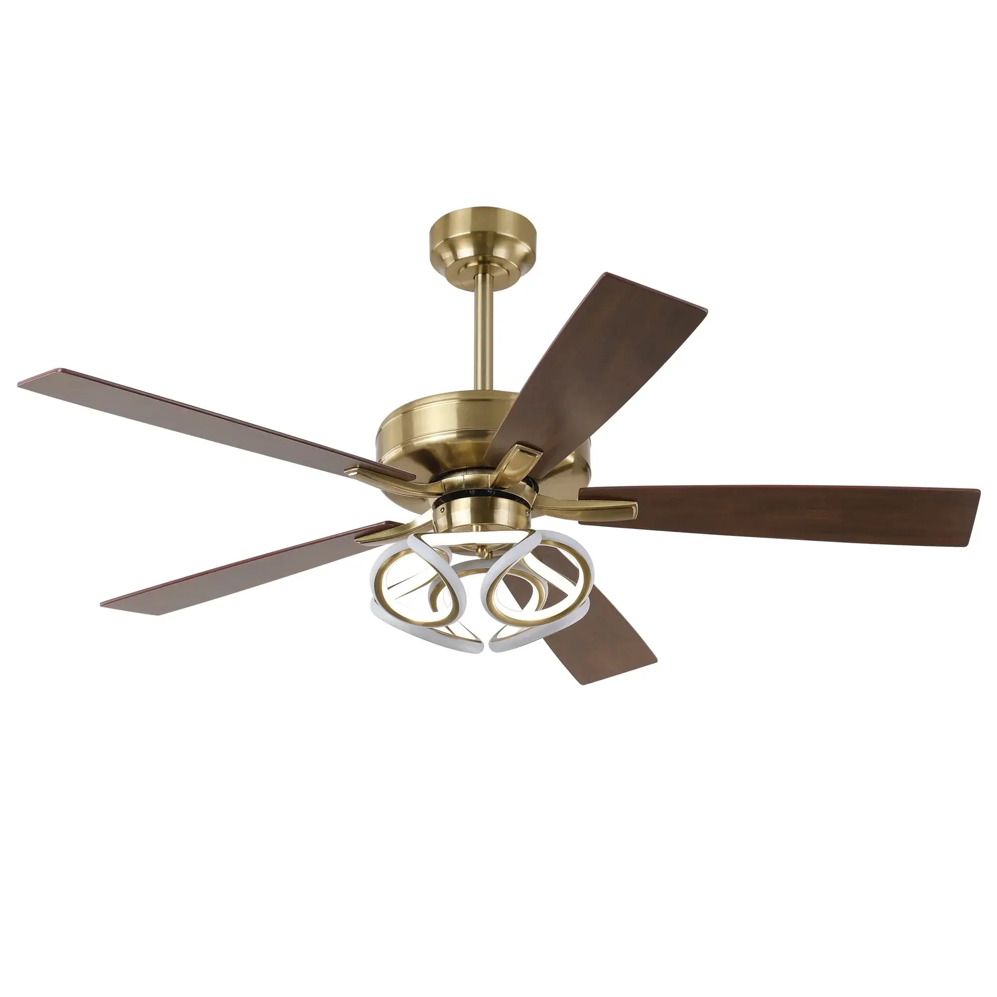PARROT UNCLE 52" Gold Downrod Mount LED Ceiling Fan with RGB Modern Design Energy-Efficient Lighting Customizable Colors Easy Installation