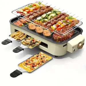 Smokeless Electric Grill, Detachable Non-Stick Grill Pan and Rack for Frying and Grilling, Comes with 3 Mini Pans, 1500W Household Grill, Adjustable Temperature, Indoor Grilling, Kitchen Utensil, Stainless Steel Material