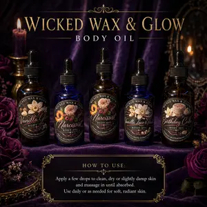 Wicked Wax & Glow 1 oz Body Oil | Handmade Scented Skin Oil | Lightweight Moisturizing Glow Oil | Travel Size Wicked Glow
