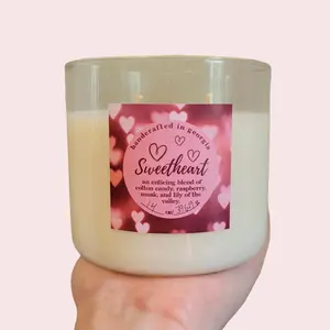 Kino Co. <3 SWEETHEART Candle (14 oz), Handmade Soy Candle, Cotton Candy Raspberry Vanilla Scent, Eco-friendly, Non-Toxic, Decor