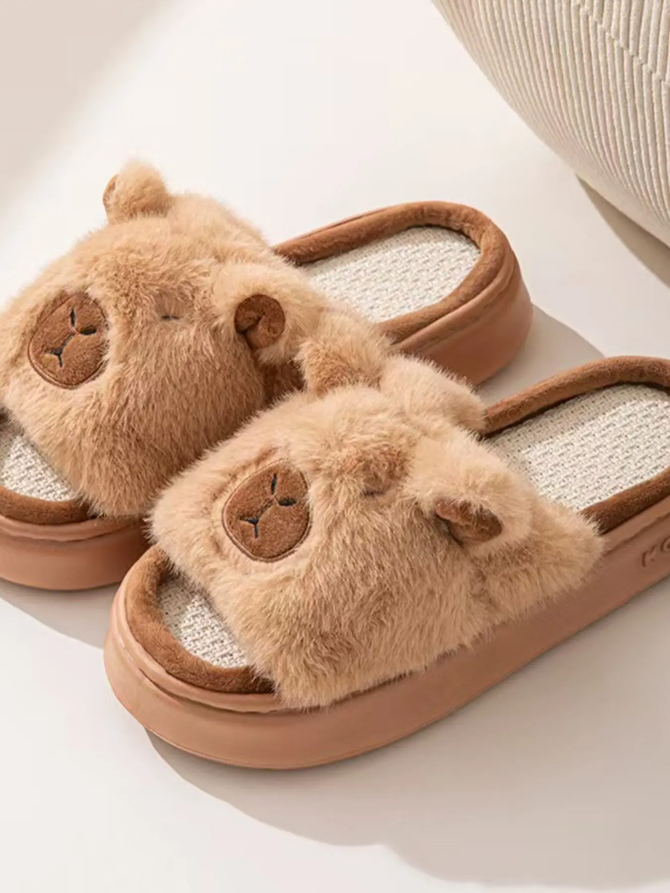 Cartoon Capybara Open Toe Soft Slippers, Family Matching Casual Summer Shoes, Cute Cotton-Like Footwear for Couples & Kids, Cute Cartoon Slides