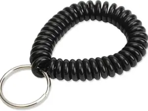 2” Spiral Wrist Coil with Steel Key Ring, Flexible Wrist Band Key Chain Bracelet, Stretches to 12”