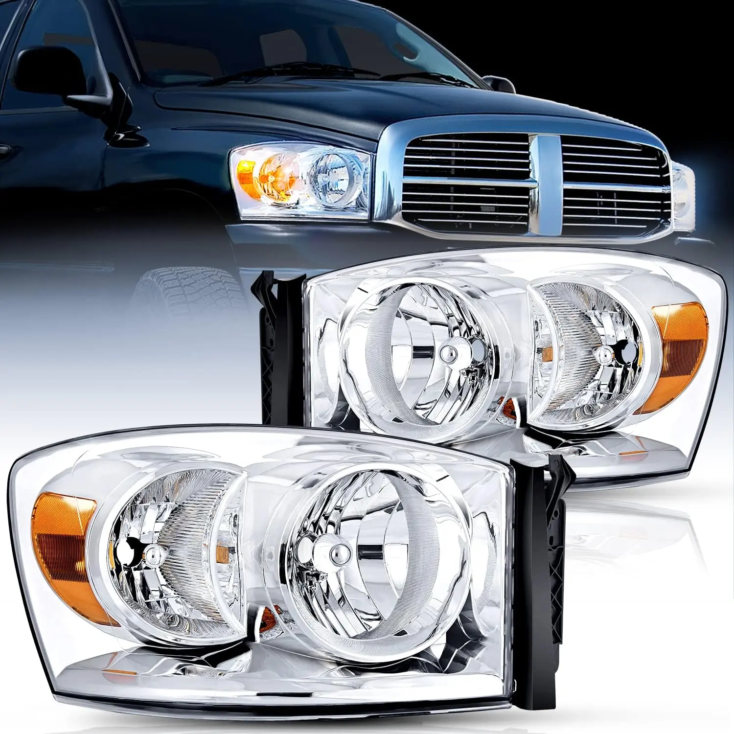 Nilight 2-Pack Headlight Assembly for 2006-2008 Dodge Ram 1500, 2006-2009 Ram 2500/3500, Driver & Passenger Side Car Lighting, OE Standard, Plug-N-Play, Clearer View, Easy Install, Car Exterior Upgrade