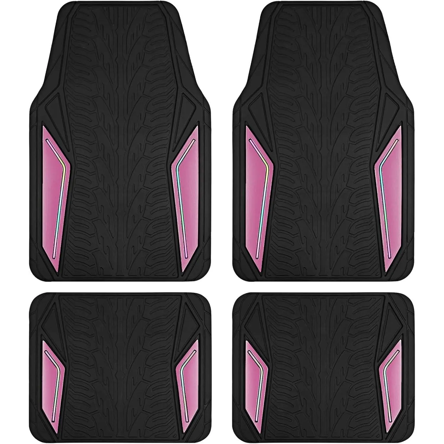 Rubber Floor Mats, Pink Aluminum Film with Colorful Piping Floor Mats for Cars, Car Mats with Non-Slip Backing, All-Weather Protection, Trim-to-Fit Liner for Cars, SUVs, Trucks, Vehicles