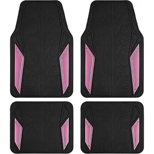 Rubber Floor Mats, Pink Aluminum Film with Colorful Piping Floor Mats for Cars, Car Mats with Non-Slip Backing, All-Weather Protection, Trim-to-Fit Liner for Cars, SUVs, Trucks, Vehicles