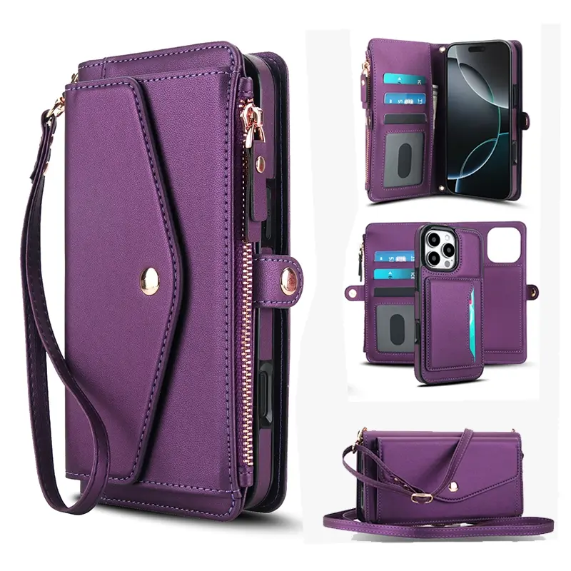 2-in-1 detachable women's crossbody bag with zipper coin purse set, Fashionable crossbody bag, suitable for iPhone 17 16e/16/15/14, supports magnetic wireless charging, with RFID shielded card clip, detachable magnetic phone case, Stylish crossbody bag