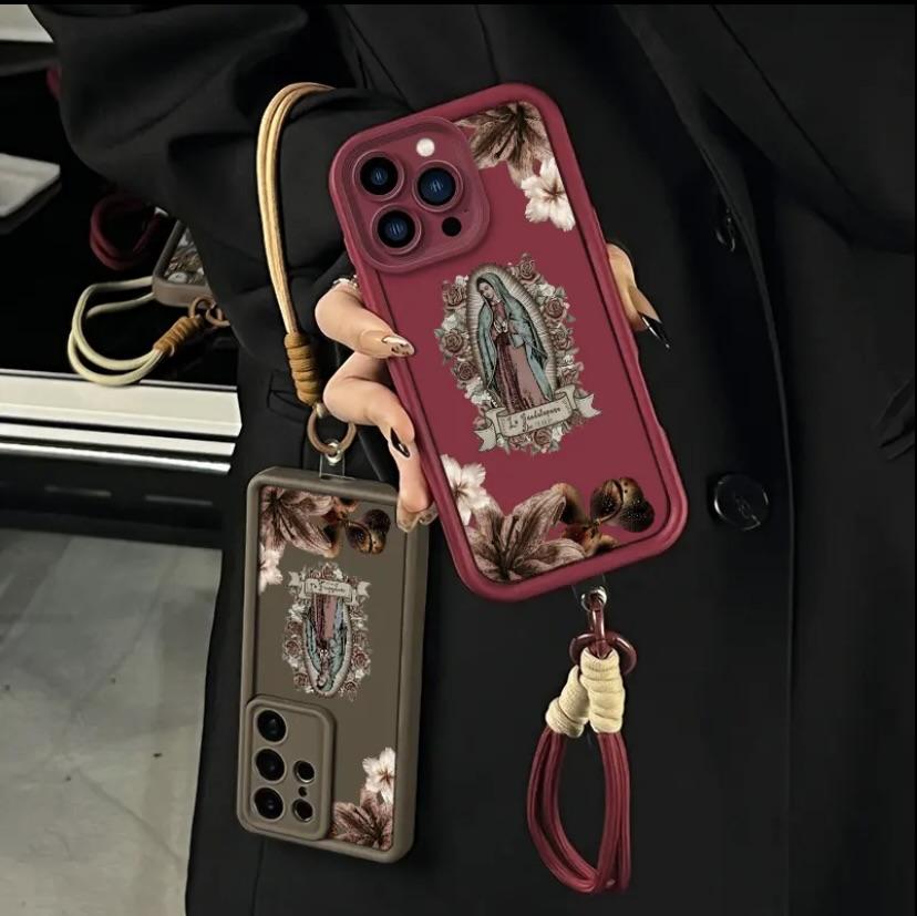 Virgin Mary and Flowers Pattern Phone case foriPhone Samsung 17Pro Max Air 16Plus E 15 14 1312 11 XR XS Galaxy S25 S24 S23 S22 A71 A56 A55A54 A53 A52 Note20 cases, Soft TPU, BumperDrop Protection, Rugged Durable Back Cover,Perfect Gift for Girls.AE7