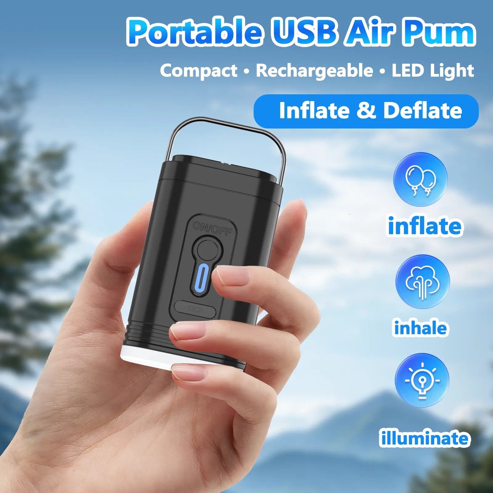 Outdoor Camping Electric Air Pump, Portable Inflating/Deflating Pump, Suitable for Vacuum Compression Bags, Vacuum Packs, Inflatable Sofas, Air Cushions, Air Mattresses, Boats, And Swimming Rings ( Fast Charge Black Version)