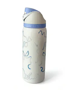 Owala 32oz Limited Edition FreeSip Water Bottle CuteBlue Bow Design Insulated Stainless Steel 24H Cold Leak-Proof with Straw Drinkware Flasks Tumbler Portable MugStylish Bottled